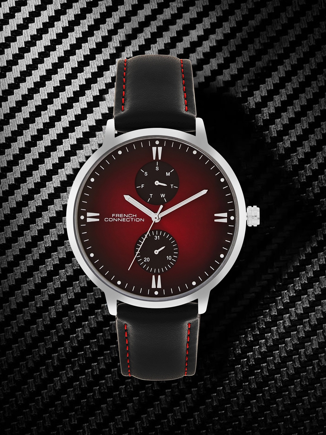 

French Connection Men Printed Dial & Leather Straps Analogue Watch FCN066MBL, Maroon