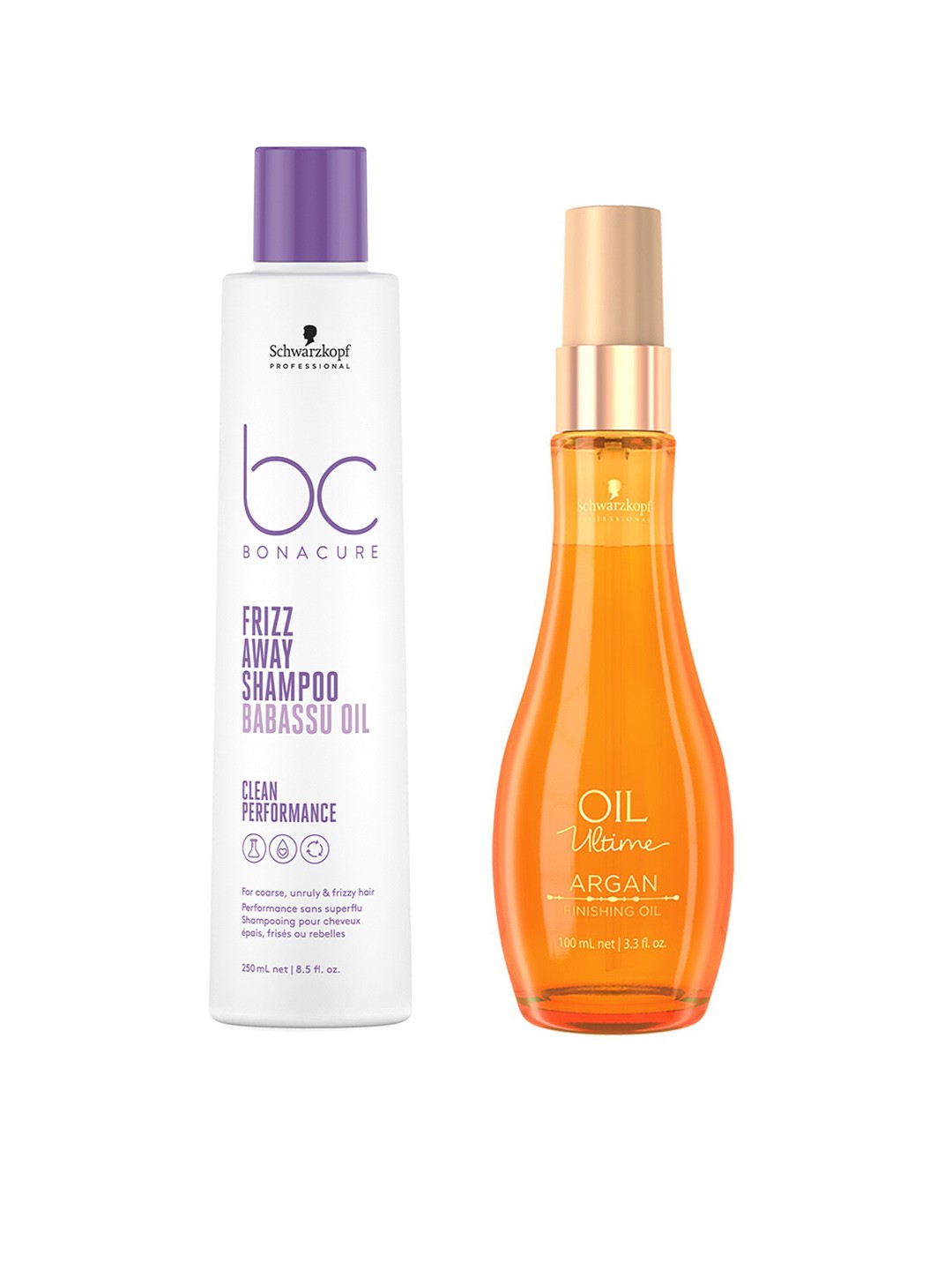 

Schwarzkopf PROFESSIONAL Bonacure Frizz Away Shampoo & Ultime Argan Finishing Oil, White