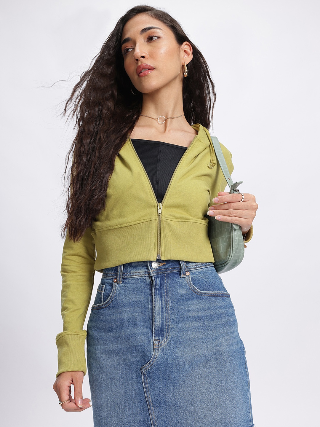 

DressBerry Comfy Cool Hooded Crop Sweatshirt, Green