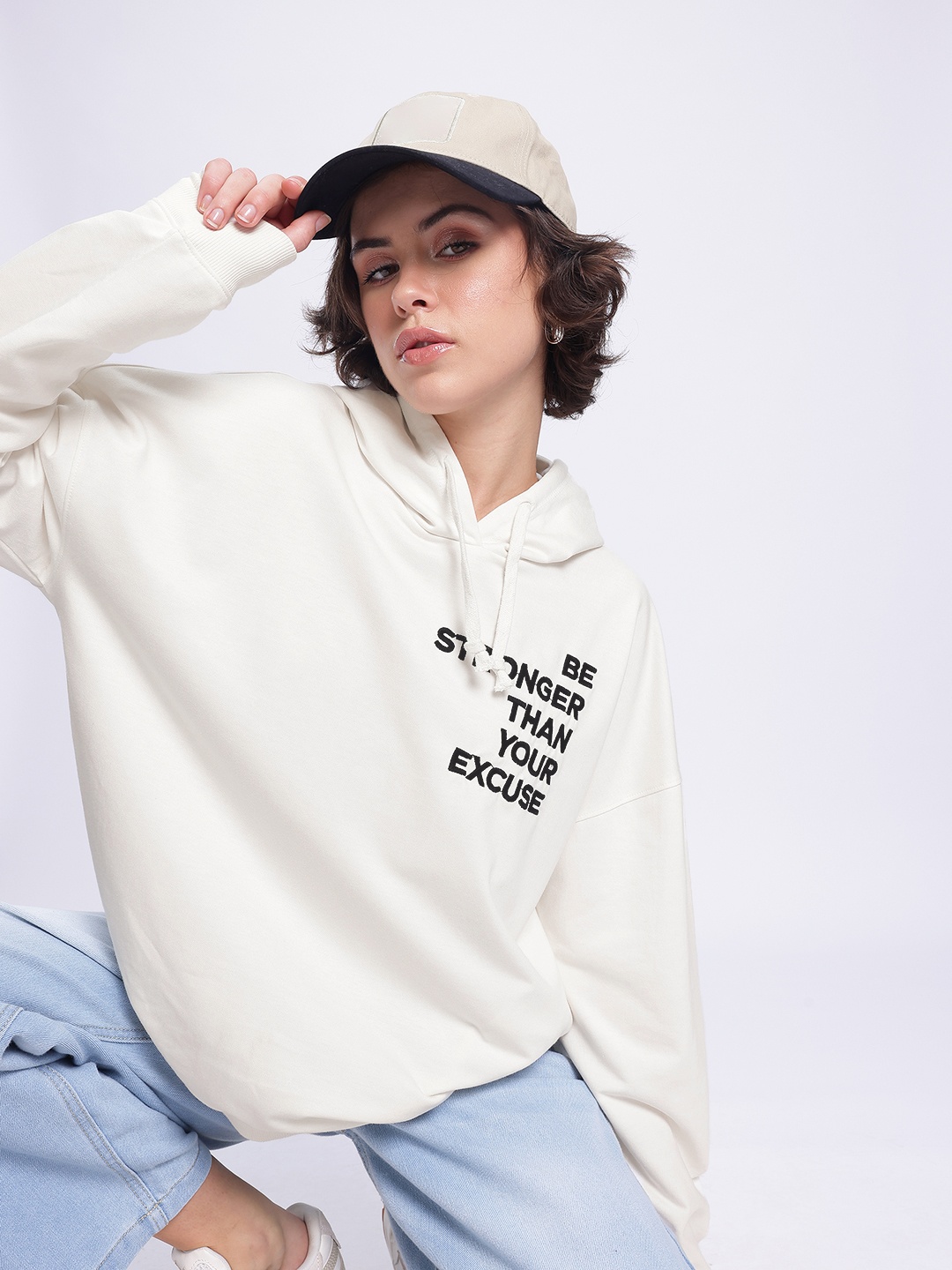 

DressBerry Cozy Culture Printed Hooded Relaxed Sweatshirt, White