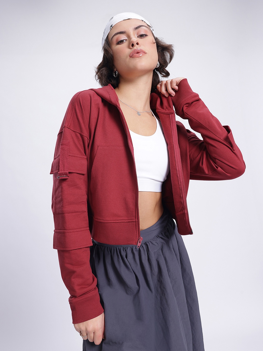 

DressBerry Street Luxe Pockets Power Hooded Crop Sweatshirt, Maroon