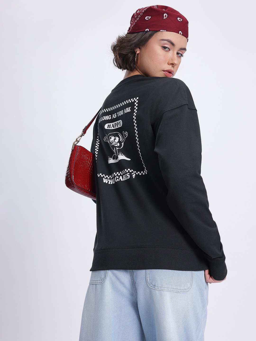

DressBerry Vibe Check Printed Drop-Shoulder Sweatshirt, Black