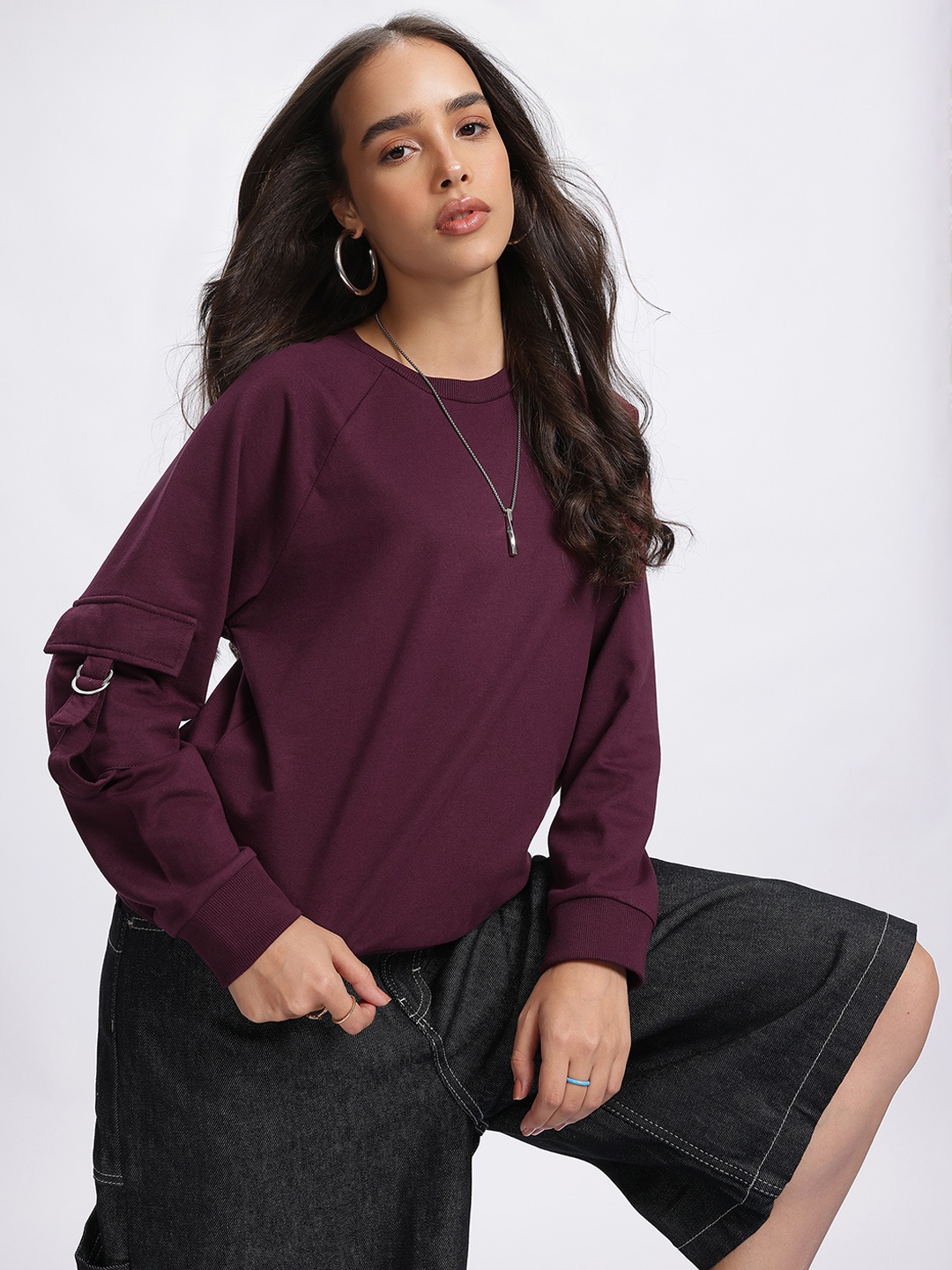 

DressBerry Comfy Chic Raglan Sleeves Sweatshirt, Purple