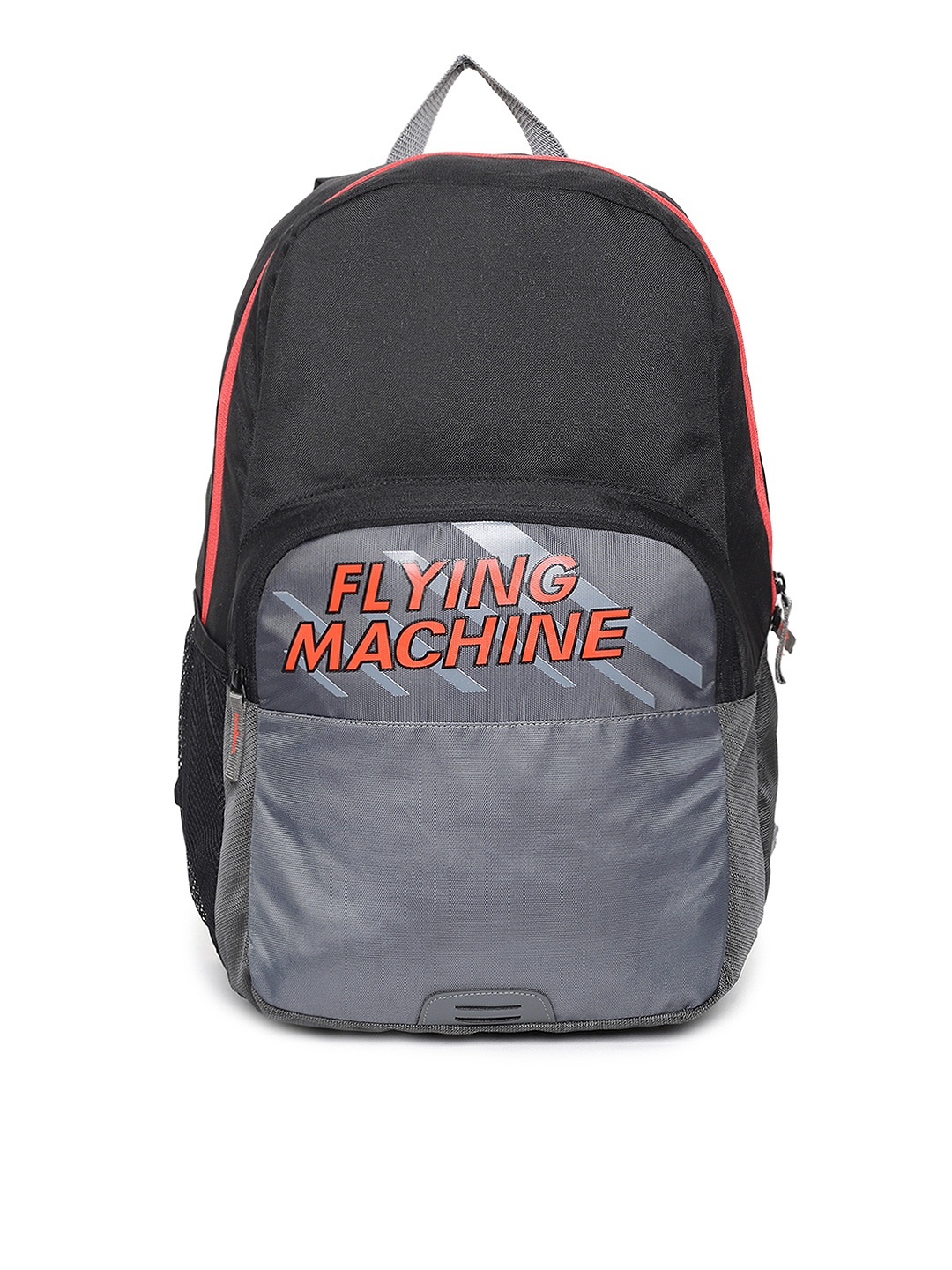 

Flying Machine Men Black & Grey Brand Logo Backpack