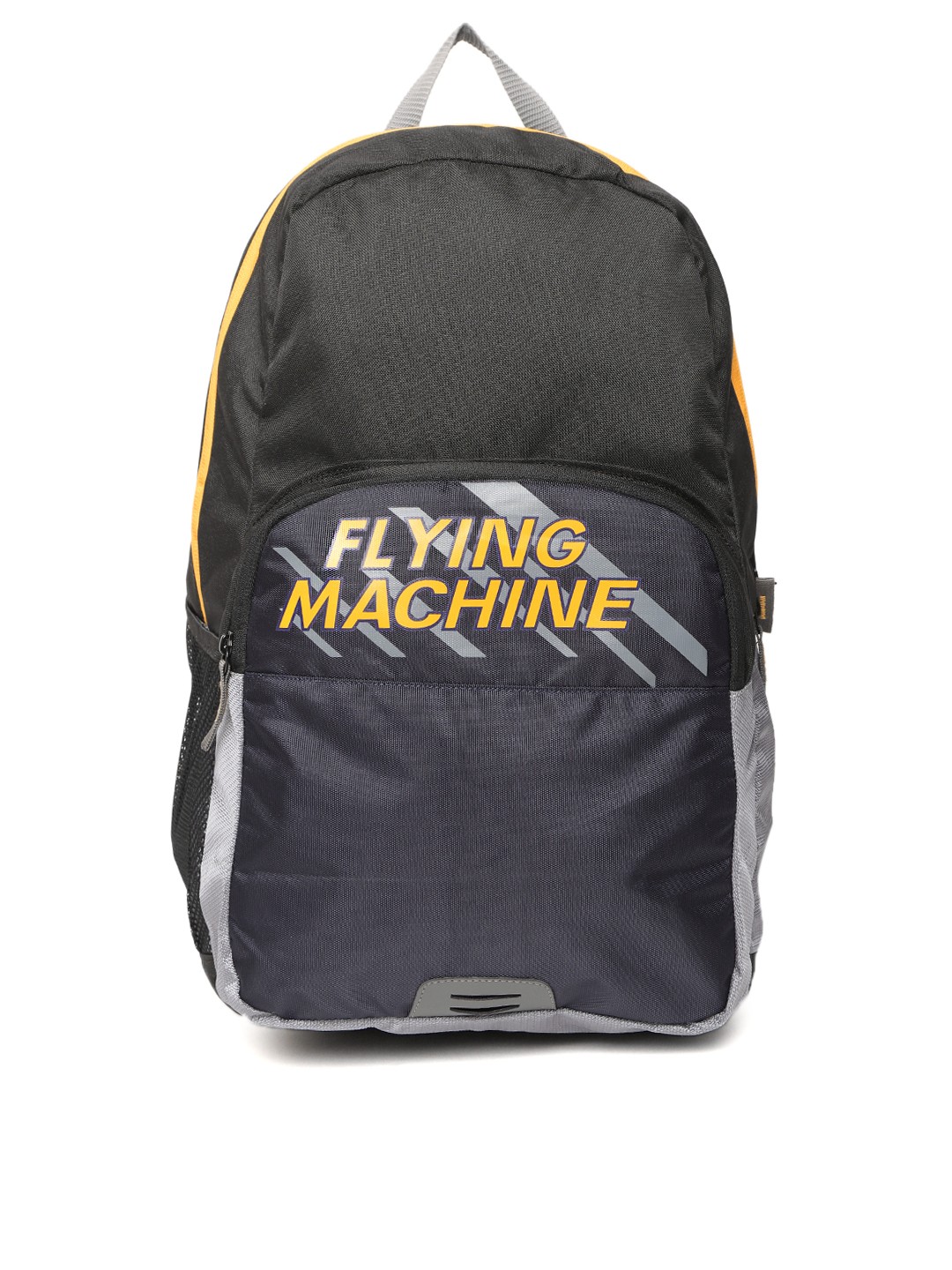 

Flying Machine Men Black & Grey Brand Logo Backpack