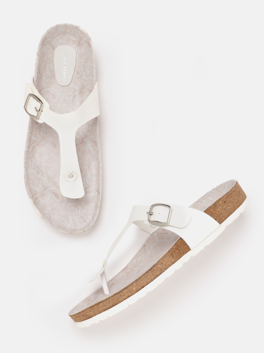 

Lino Perros T-Strap Flats with Buckle Detail, White