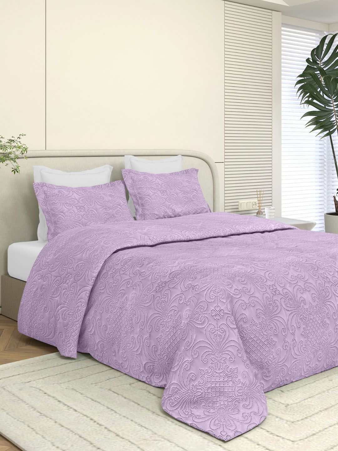 

LABHAM Sensation Ultrasonic Quilted 300TC King Bed Cover with 2 Pillow Covers, Purple