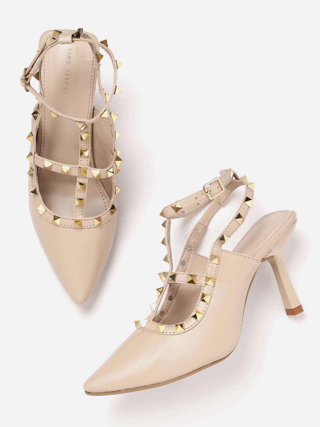 

Lino Perros Party Metallic Studded Slim Heeled Pumps, Nude