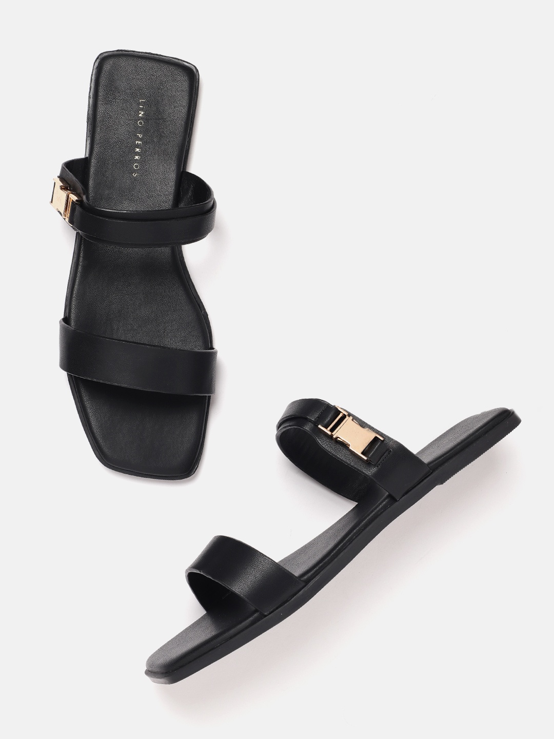 

Lino Perros Women Open Toe Flats with Buckle Detail, Black