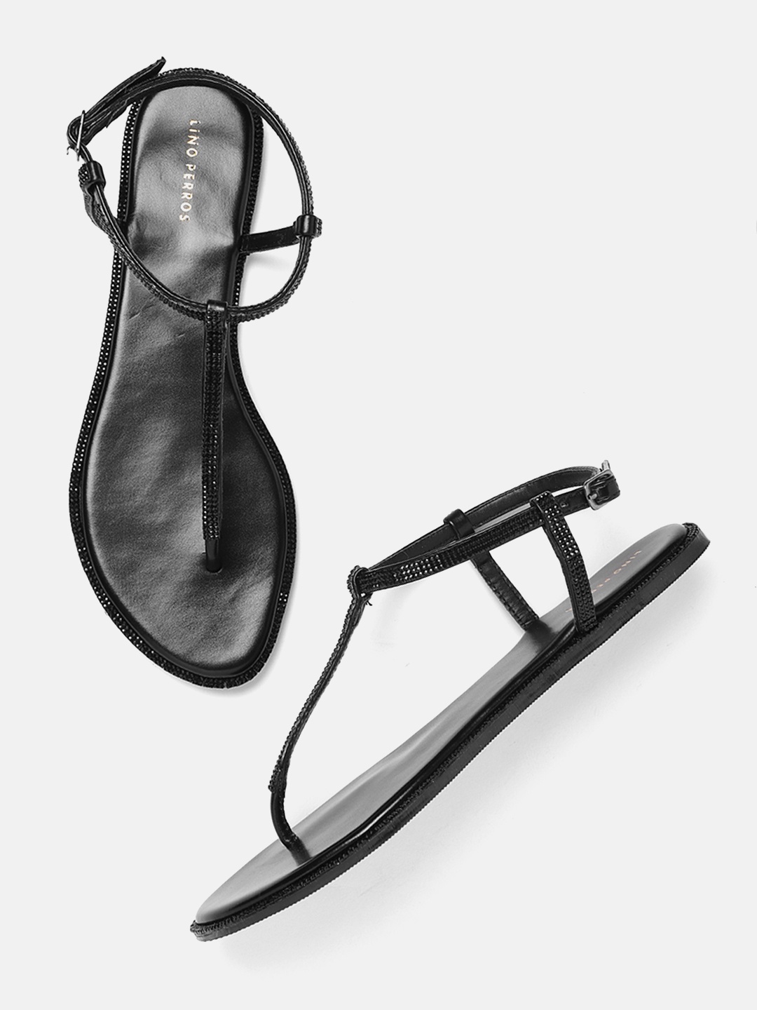 

Lino Perros Embellished T-Strap Flats, Black