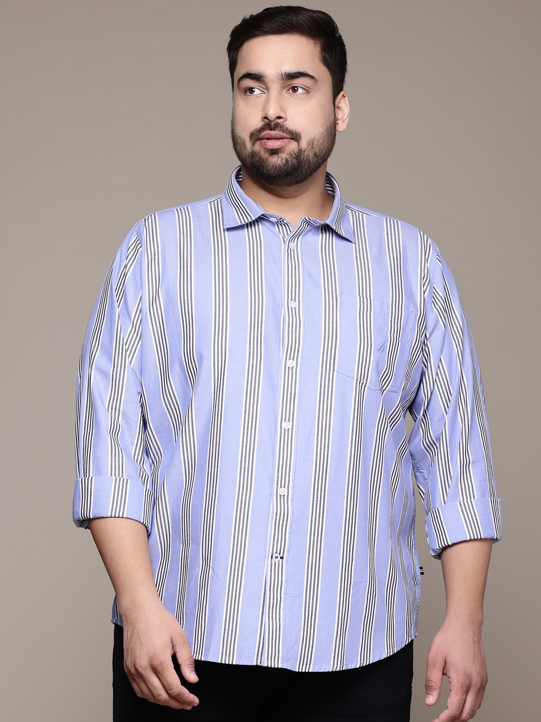 

Nautica Men Plus Size Slim Fit Striped Casual Shirt, Blue