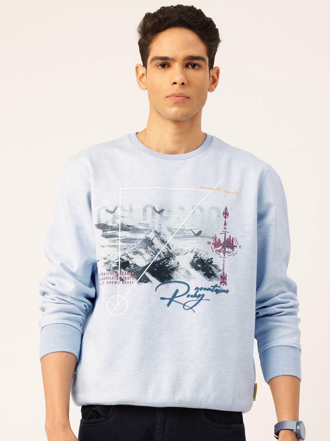

Monte Carlo Graphic Print Striped Pullover, Blue