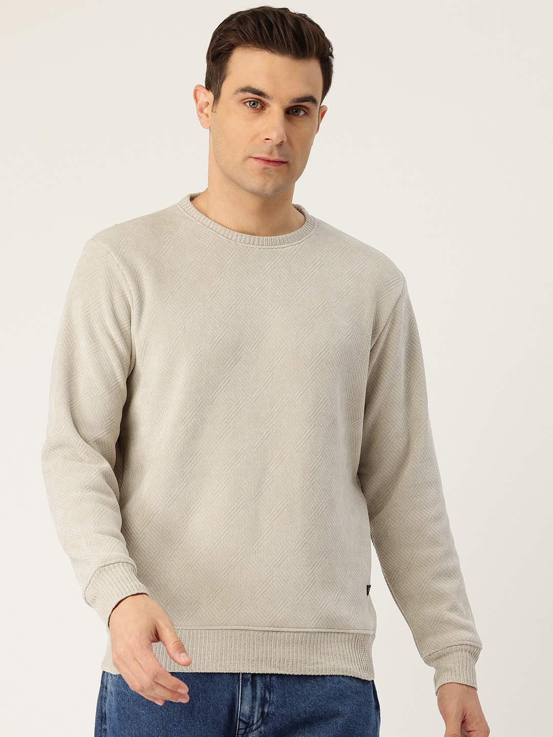 

Monte Carlo Round Neck Textured Pullover Sweatshirt, Beige