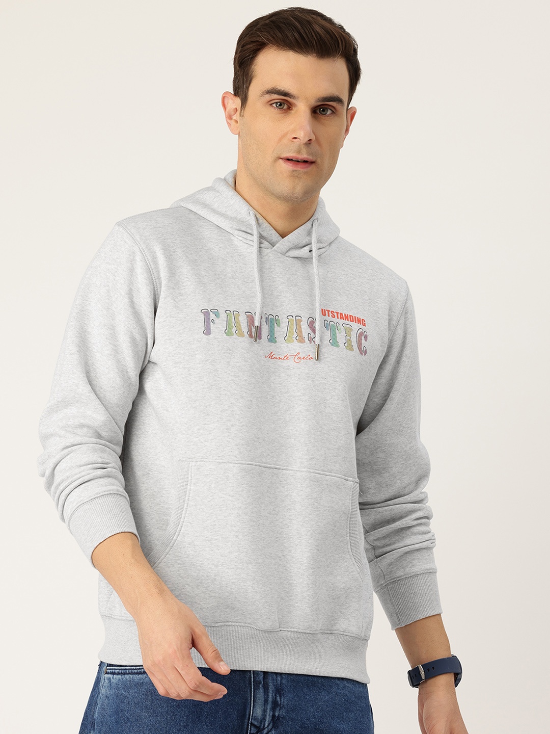 

Monte Carlo Men Printed Hooded Sweatshirt, Grey