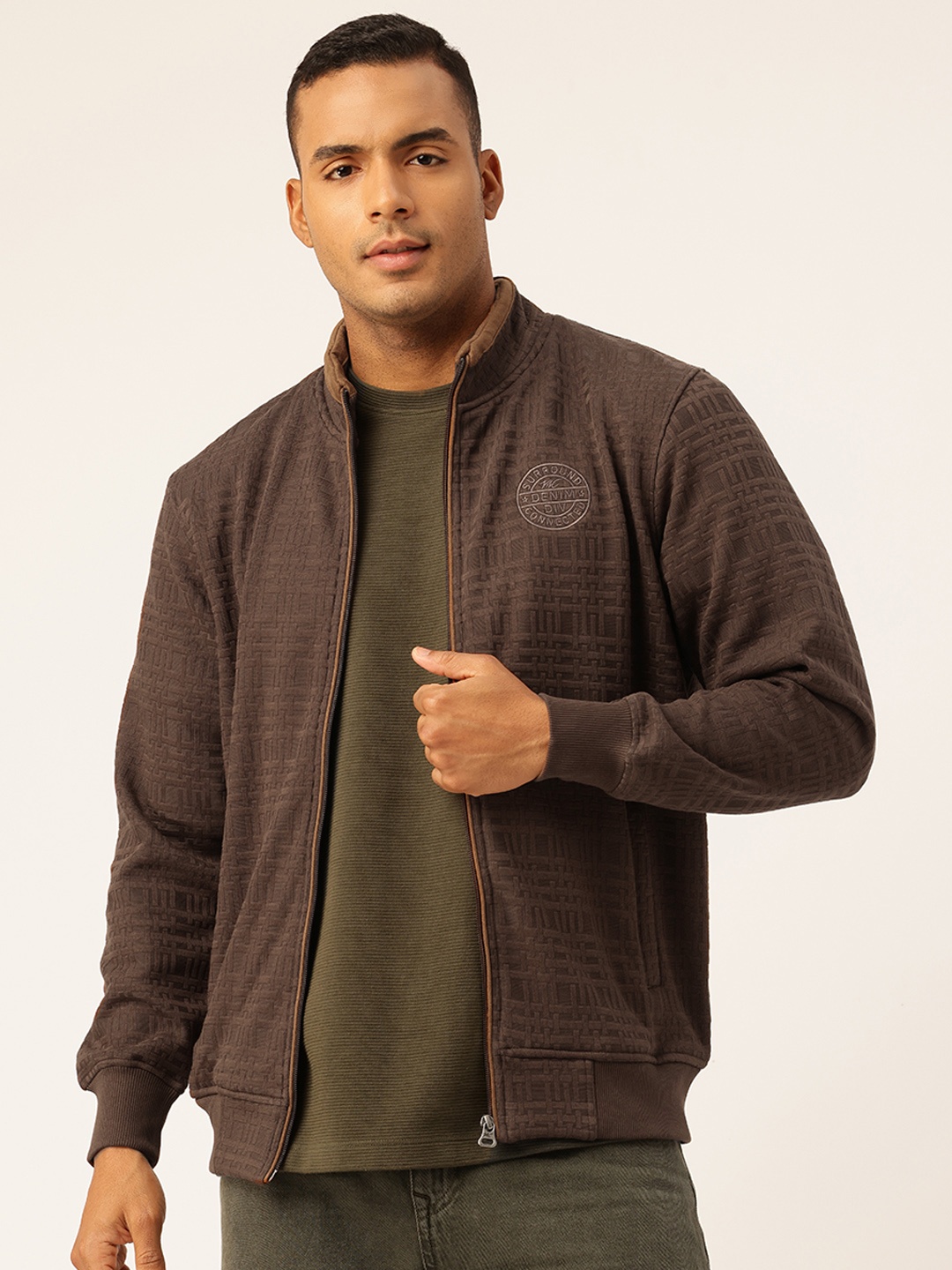 

Monte Carlo Mock Collar Geometric Print Sweatshirt, Brown