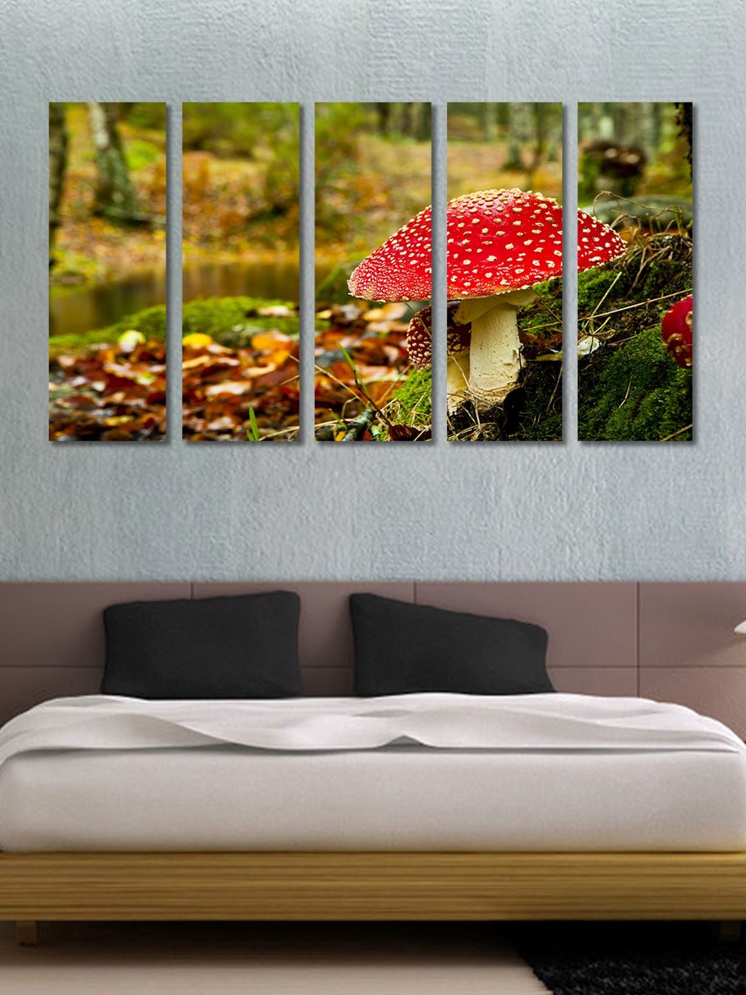 

999Store Multicoloured Set of 5 Pink Mushroom Wall Art, Multi