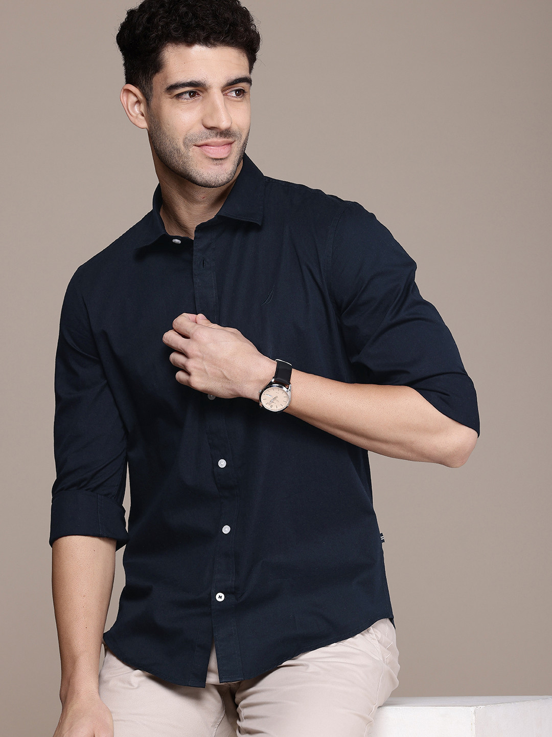 

Nautica Men Smart Slim Fit Pure Cotton Casual Shirt, Navy blue