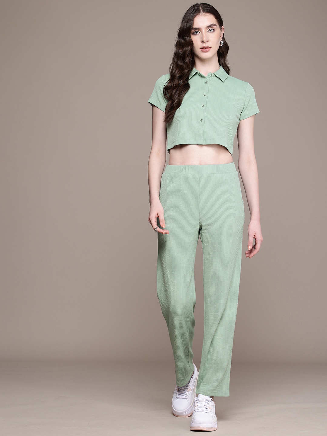 

Roadster Crop T-shirt With Trousers, Sea green