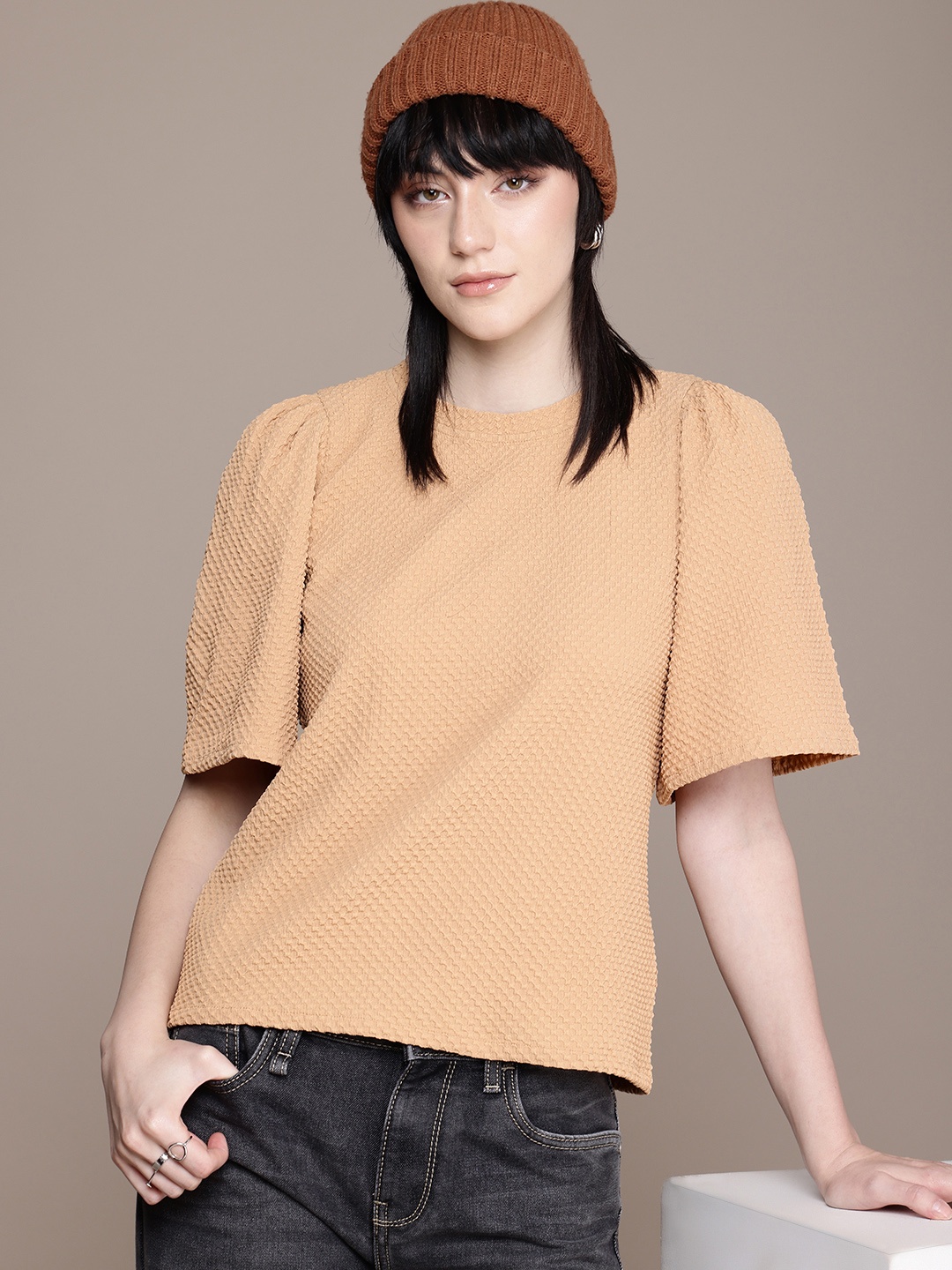 

Roadster Flared Sleeves Top, Brown