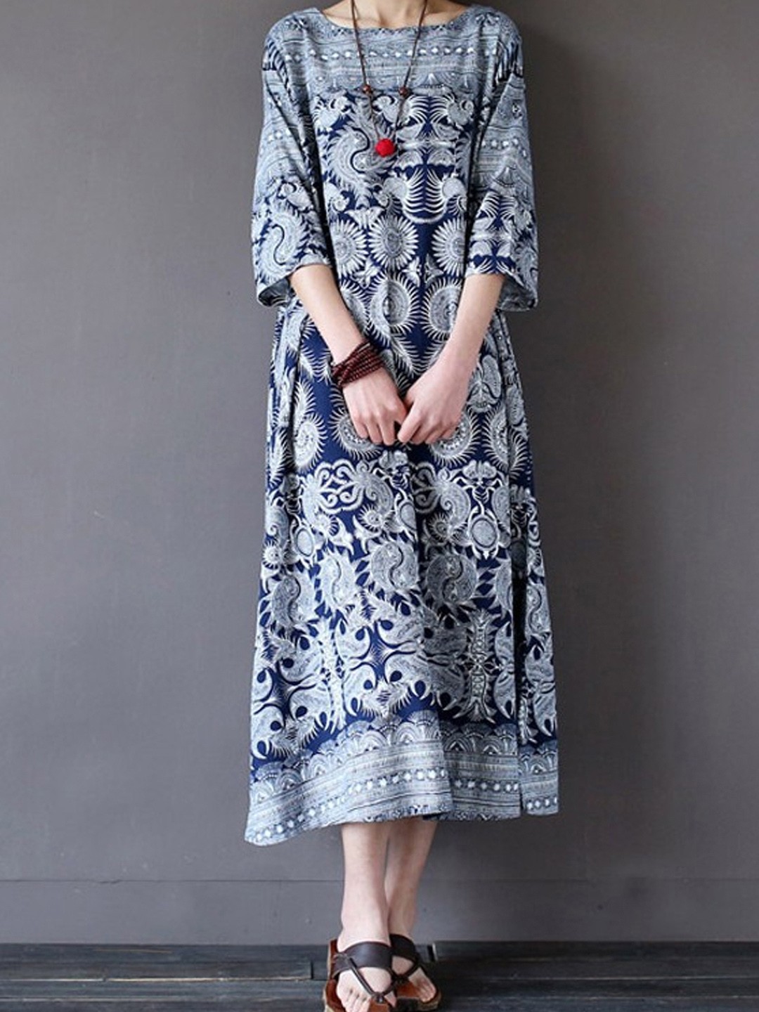 

StyleCast Women Ethnic Motifs Printed A-Line Midi Dress, Blue