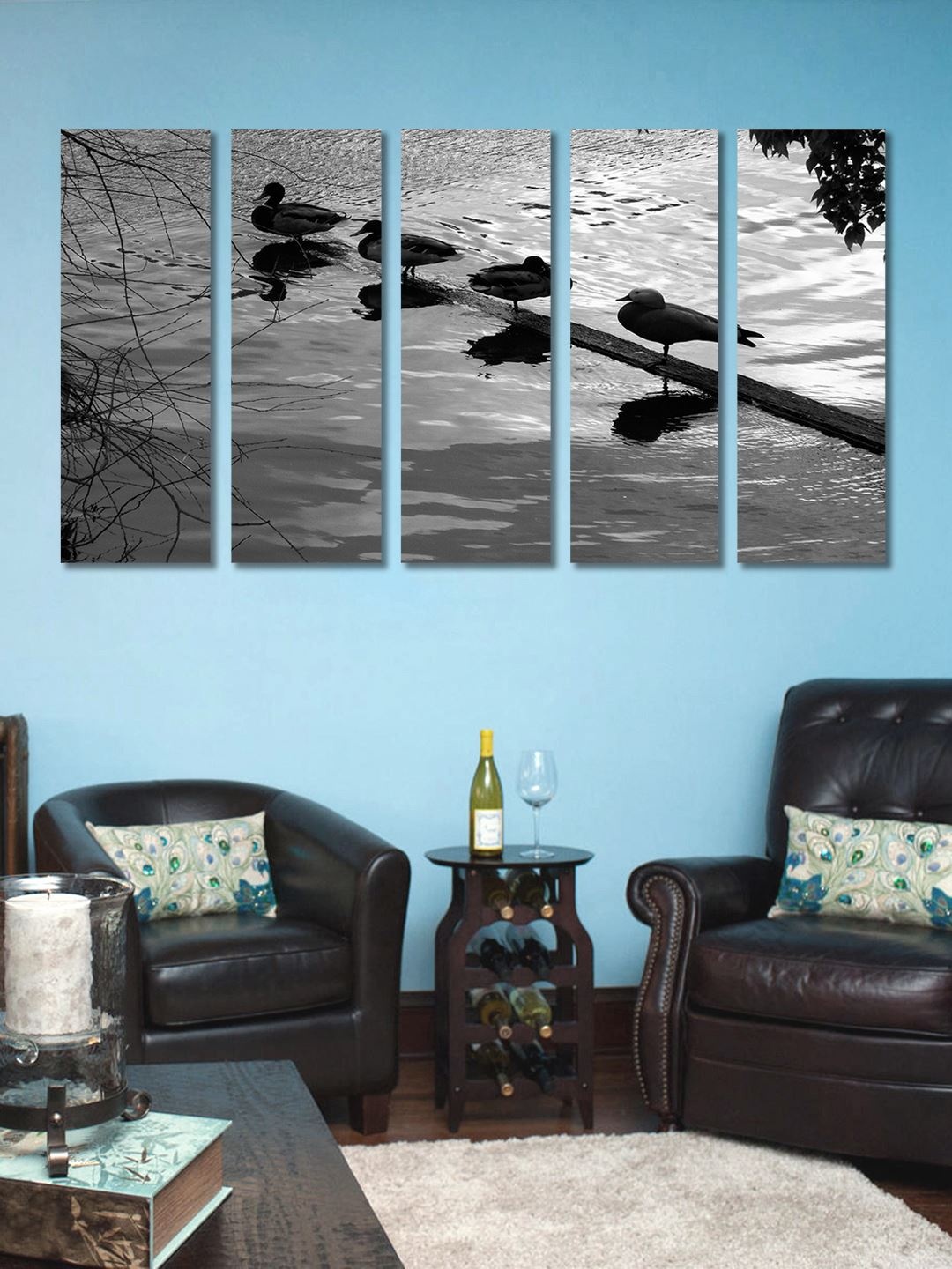 

999Store Grey Colored Set of 5 Birds and Animals Wall Art