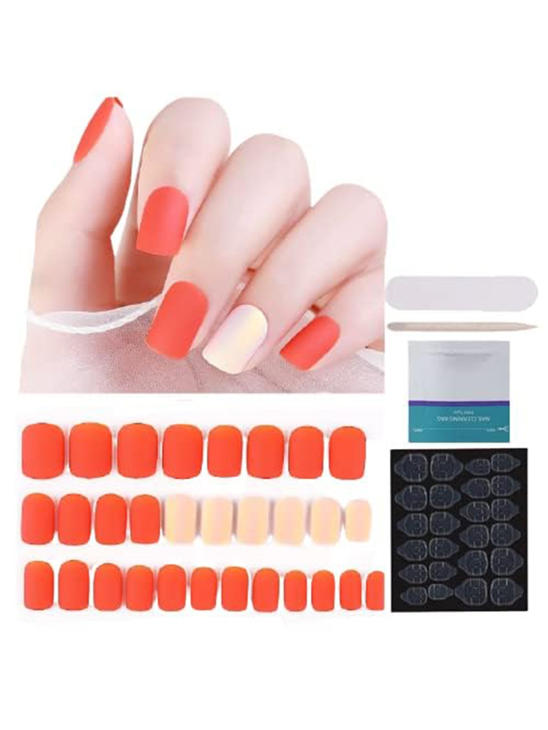 

Coslifestore Set Of 24 Press On Ready To Use Acrylic Gel Nails - Orange & Gold 05