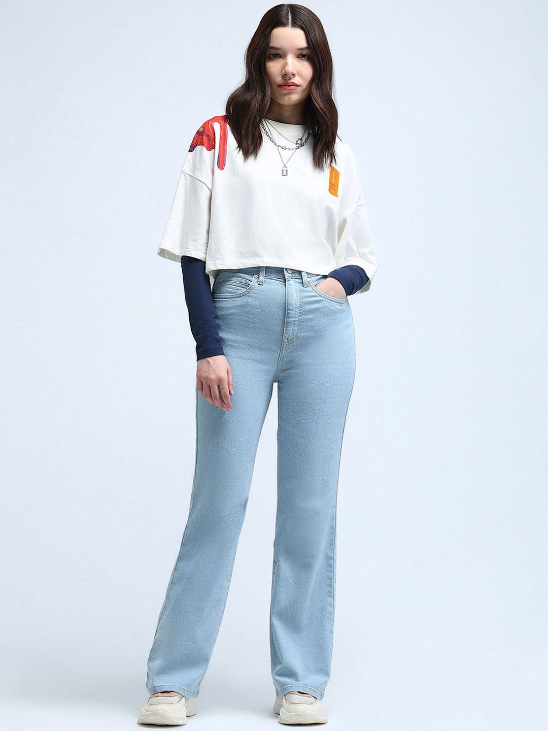 

Flying Machine Women Bootcut High-Rise Light Fade Stretchable Jeans, Blue