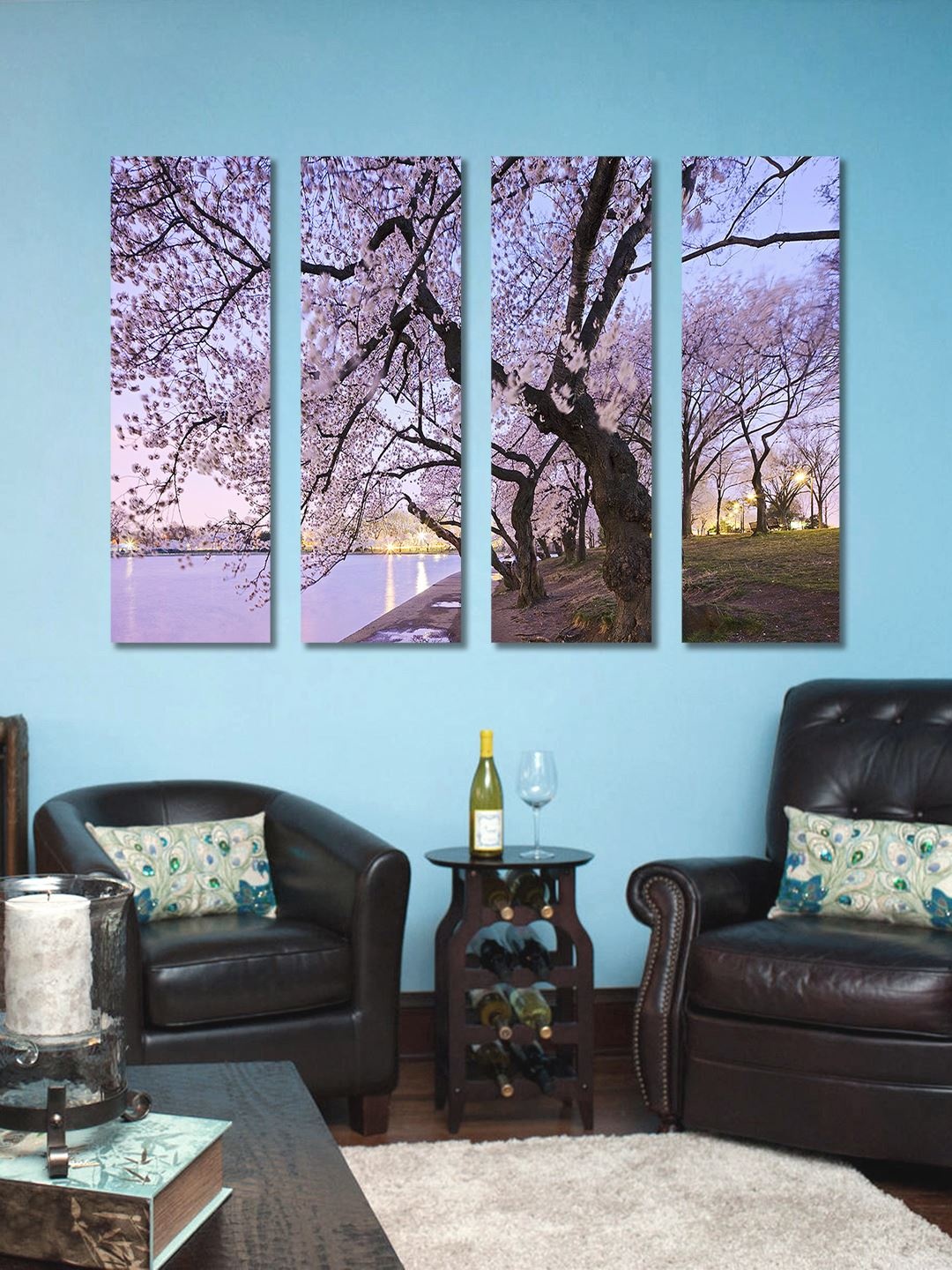 

999Store Purple & Blue 4 Panel Trees Wall Art