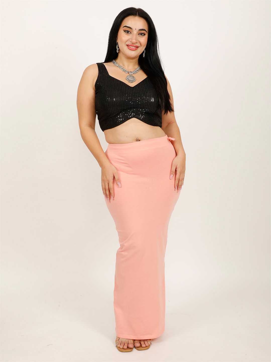 

Hill Islands Women Solid Mermaid Fit Saree Shapewear, Peach