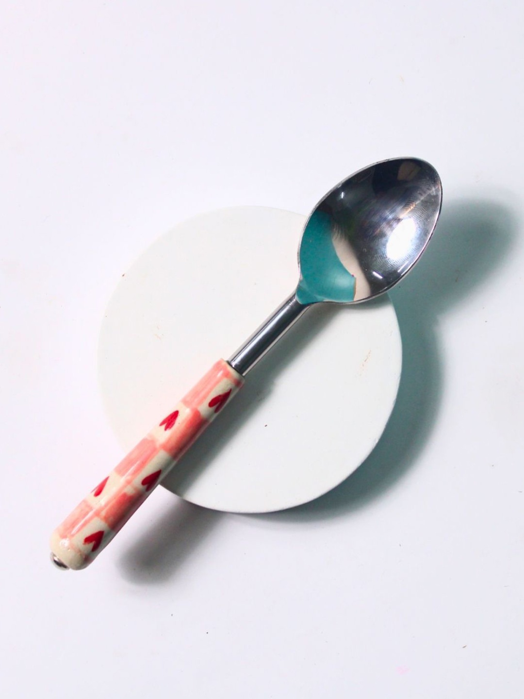 

WEAVING HOMES Pink & Silver Toned Printed Stainless Steel Table Spoon