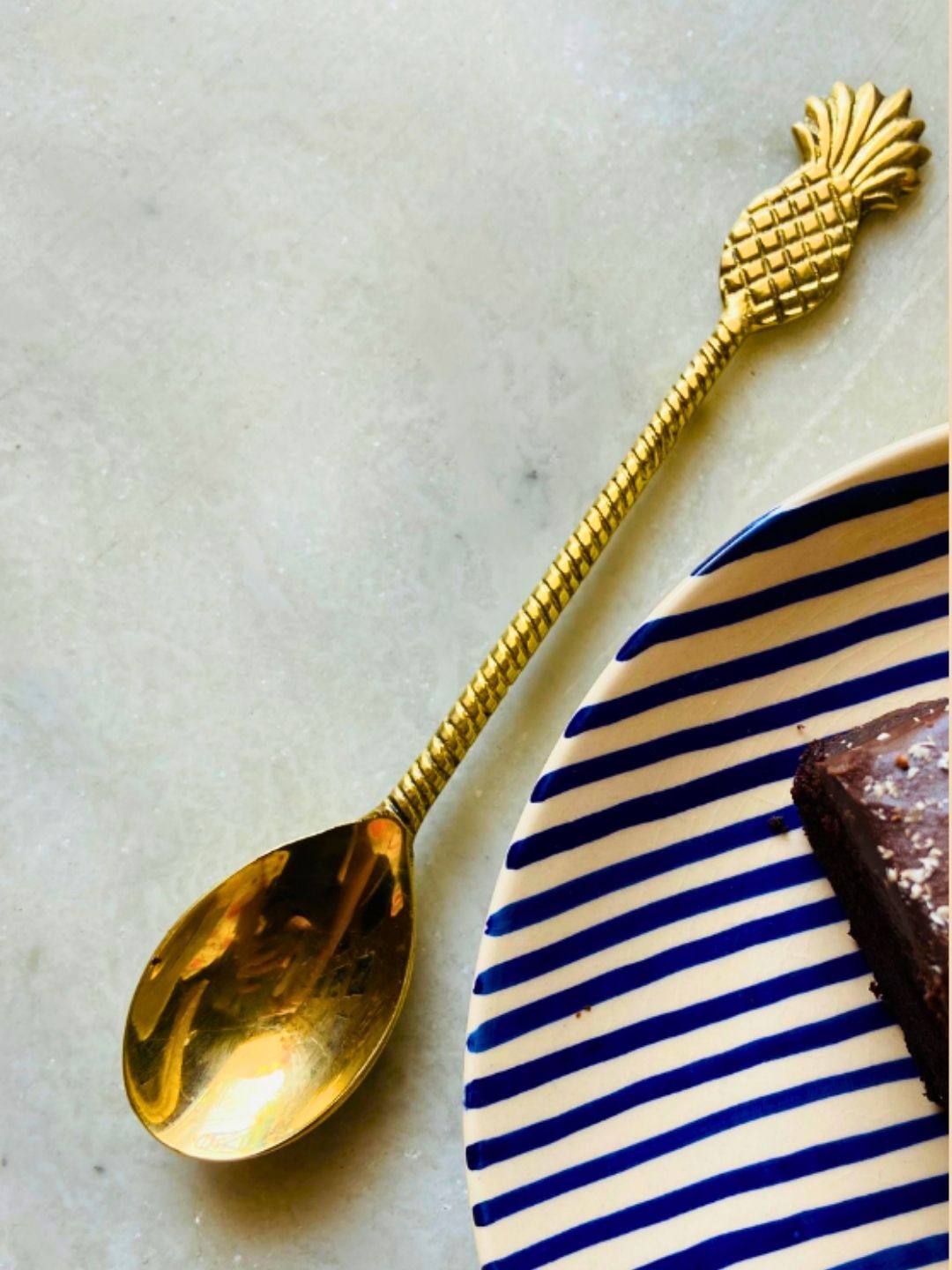 

WEAVING HOMES Gold Toned Brass Serving Spoon