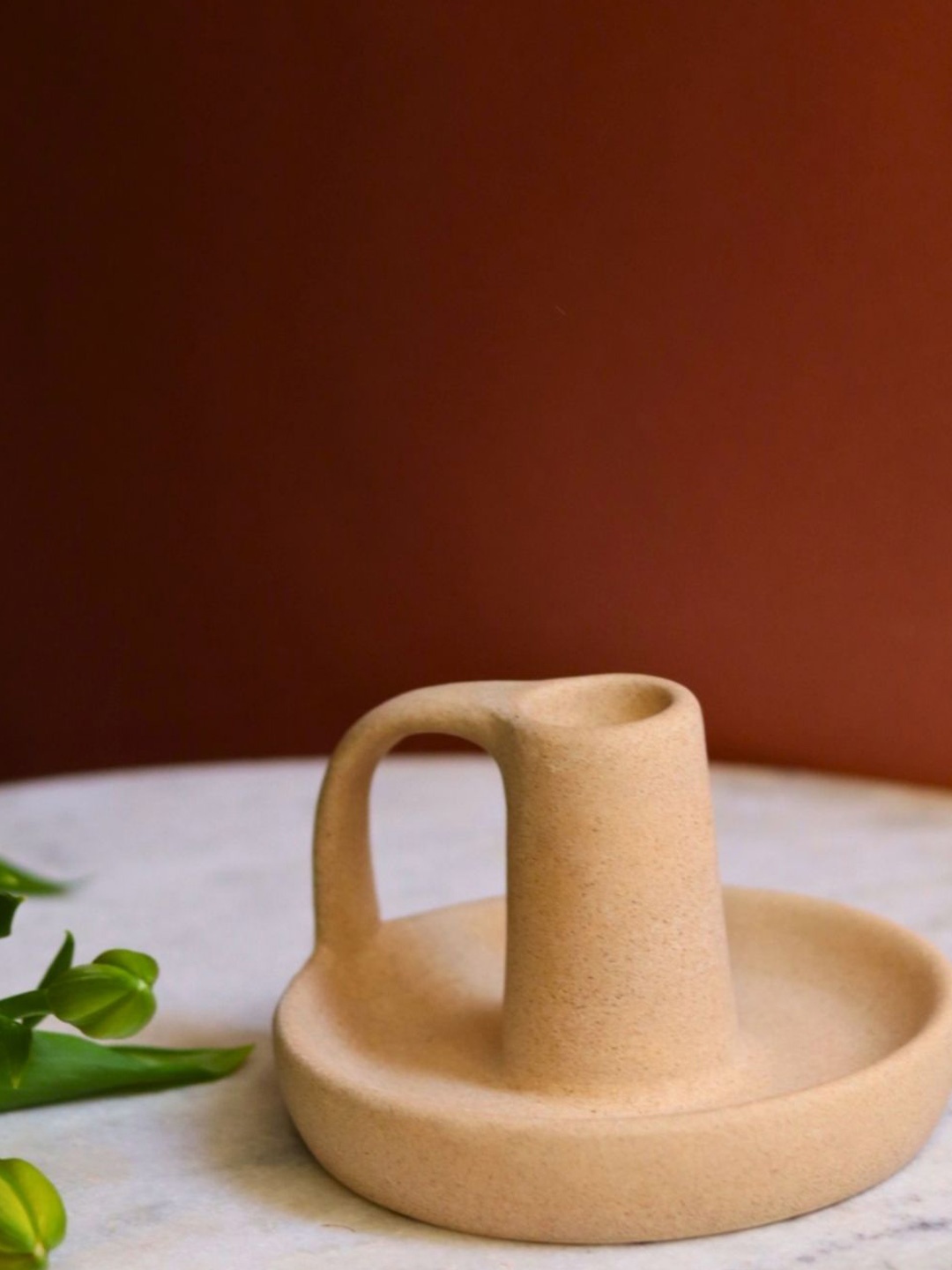 

WEAVING HOMES Beige Ceramic Candle Holders