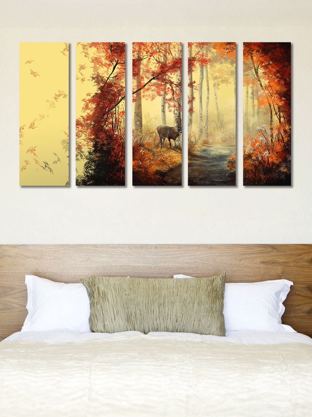 

999Store Yellow & Brown Set of 5 Birds and Animals Wall Art