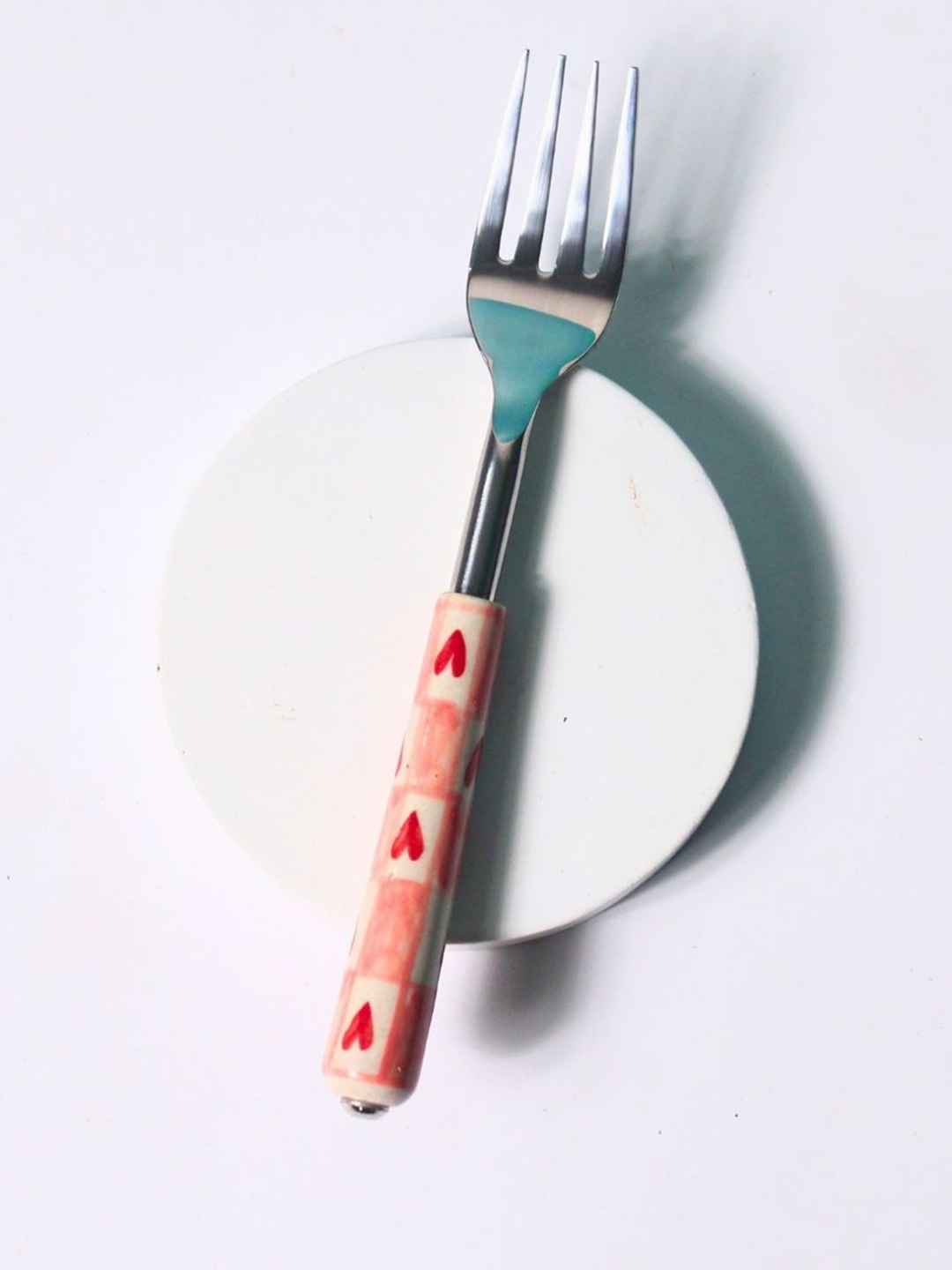 

WEAVING HOMES Silver Toned & Pink Stainless Steel Dessert Fork