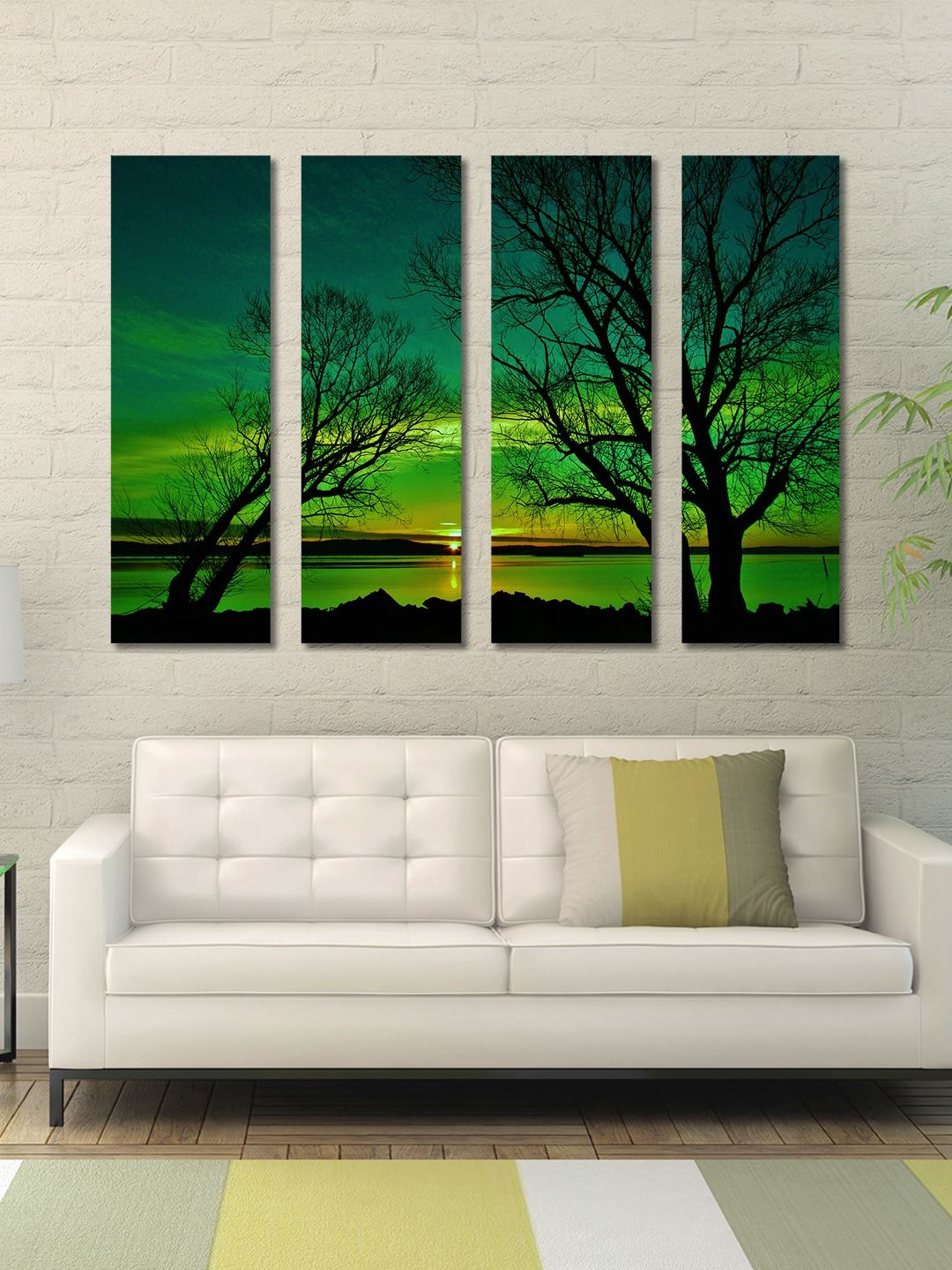 

999Store Green & Black 4 Panel Sunset Wall Art