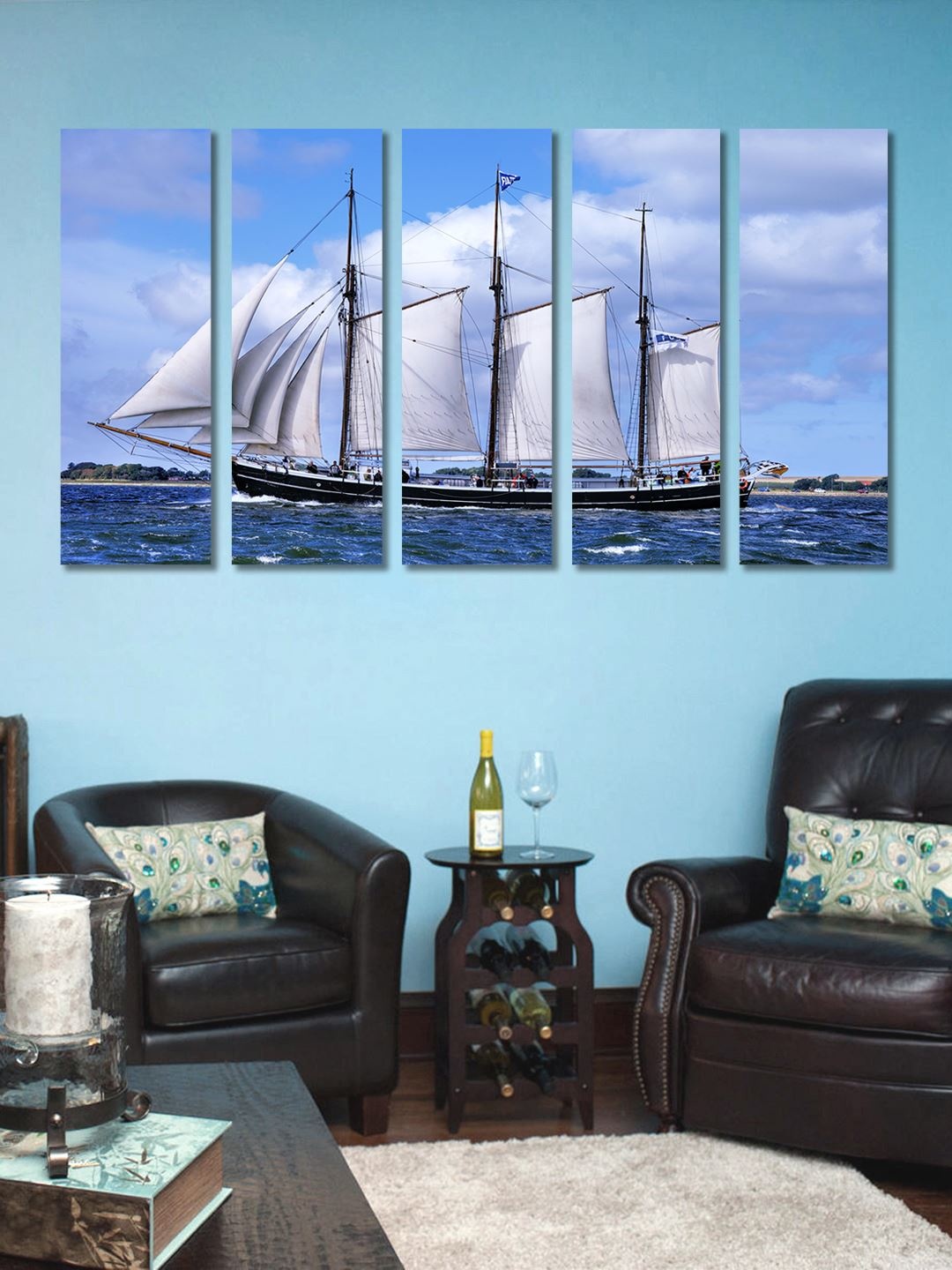 

999Store Blue & White Set of 5 Wall Art