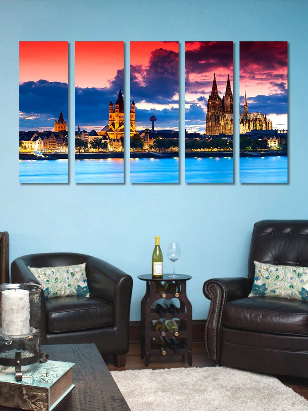 

999Store Multicoloured Set of 5 City Towers Wall Art, Multi