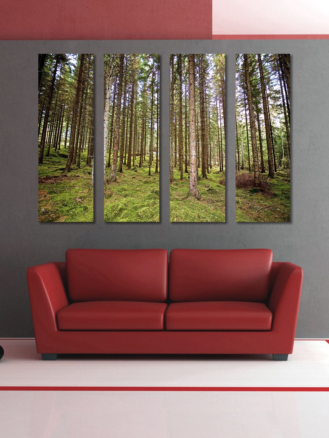 

999Store Green & Brown 4 Panel Forest Trees Wall Art