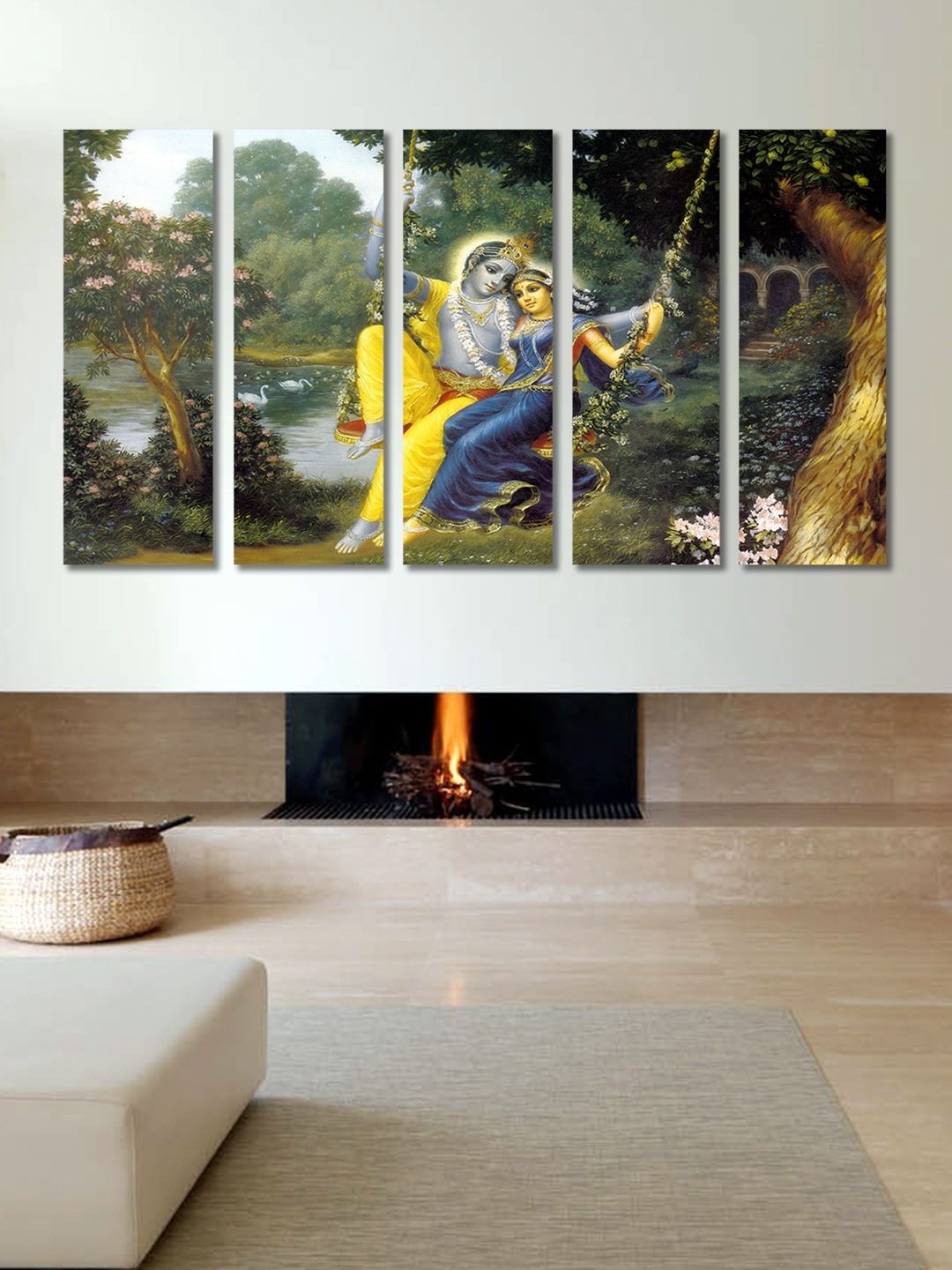 

999Store Multicoloured 5 Panel Radha Krishna Wall Art, Multi