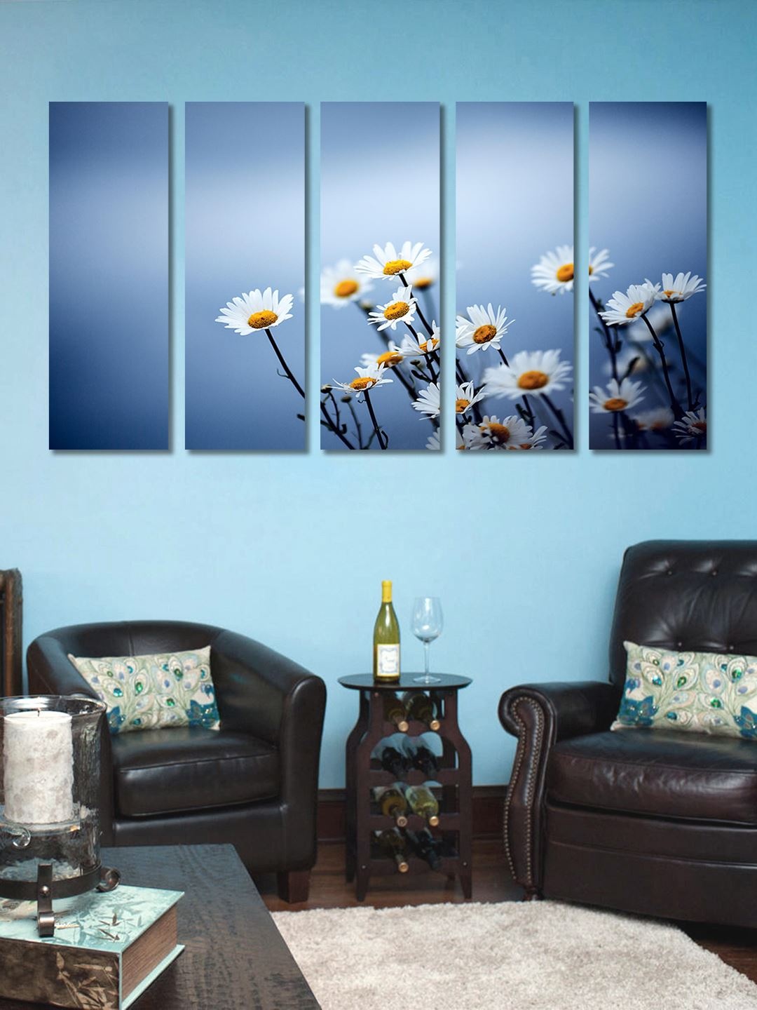 

999Store Blue & White Set of 5 Floral Wall Art
