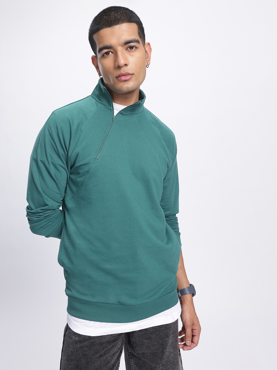 

Kook N Keech Urban Edge Asymmetric Neck Half Zipper Sweatshirt, Teal