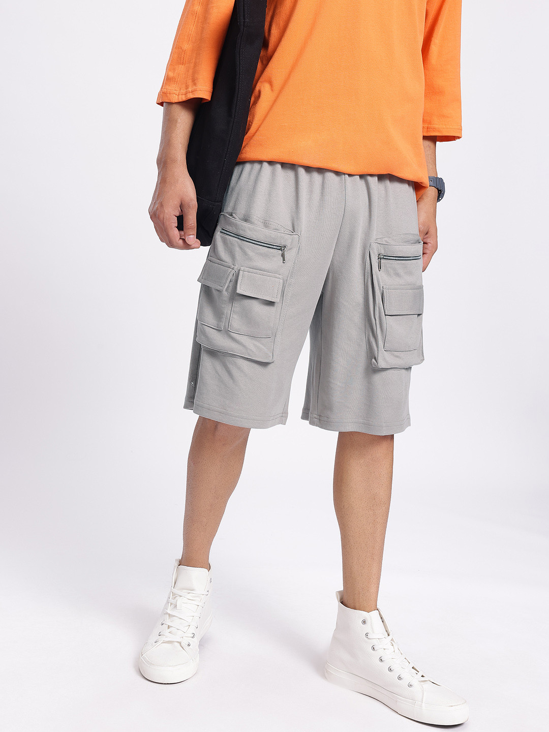 

Kook N Keech Men Knit Utility Cargo Shorts, Grey
