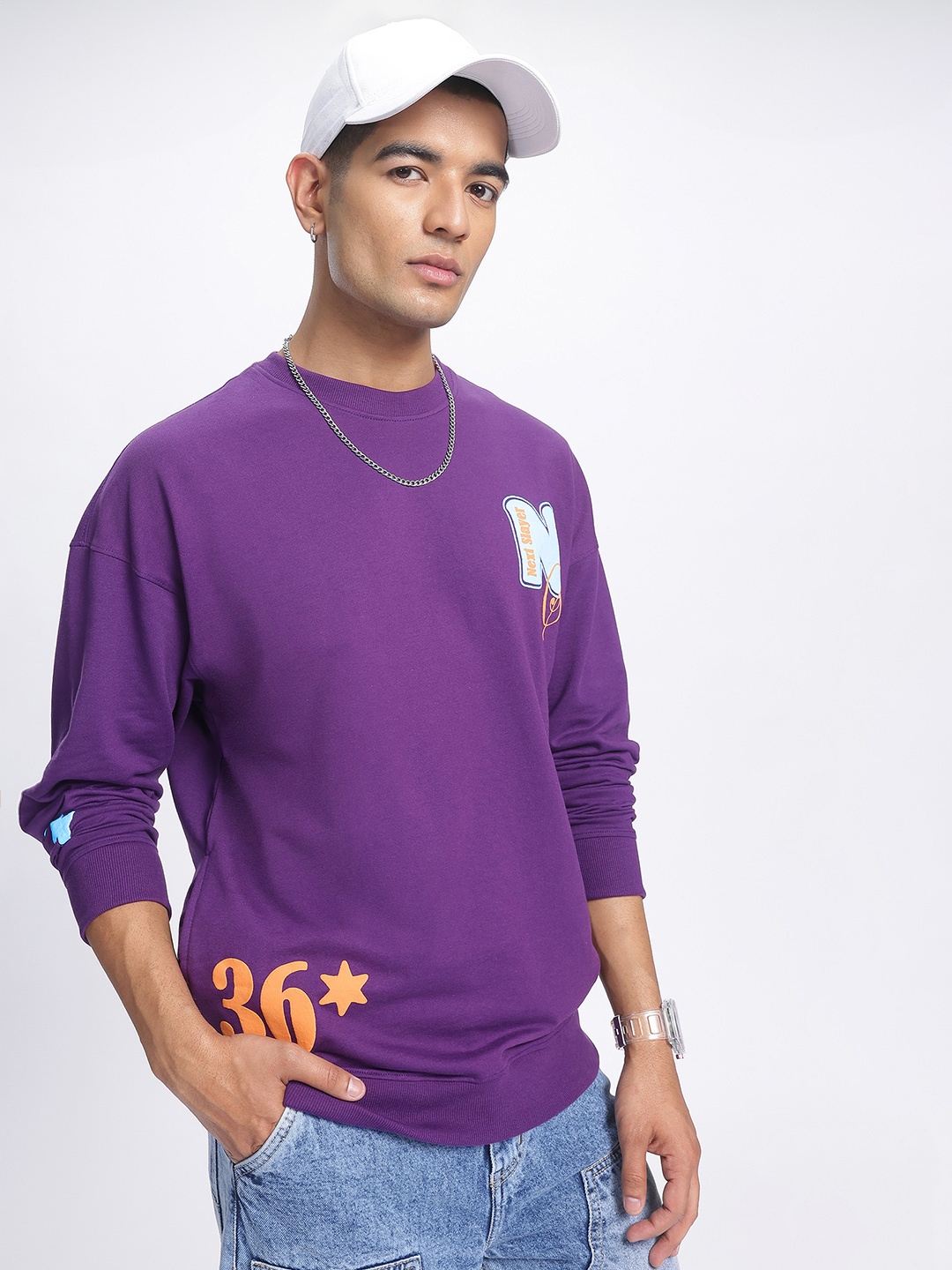 

Kook N Keech Cozy Edge Placement Print Drop-Shoulder Sweatshirt, Purple