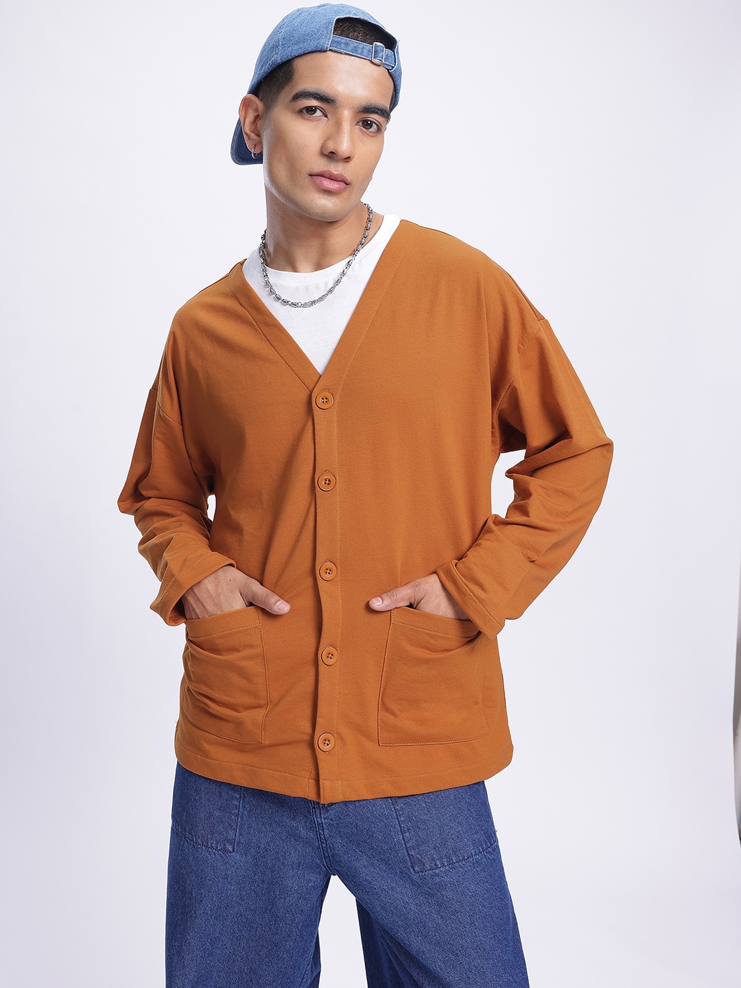 

Kook N Keech Cozy Essentials Drop-Shoulder Button-Up Sweatshirt, Rust