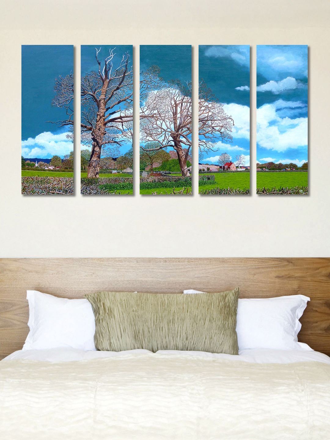 

999Store Multicoloured Set of 5 Autumn Trees Wall Art, Multi