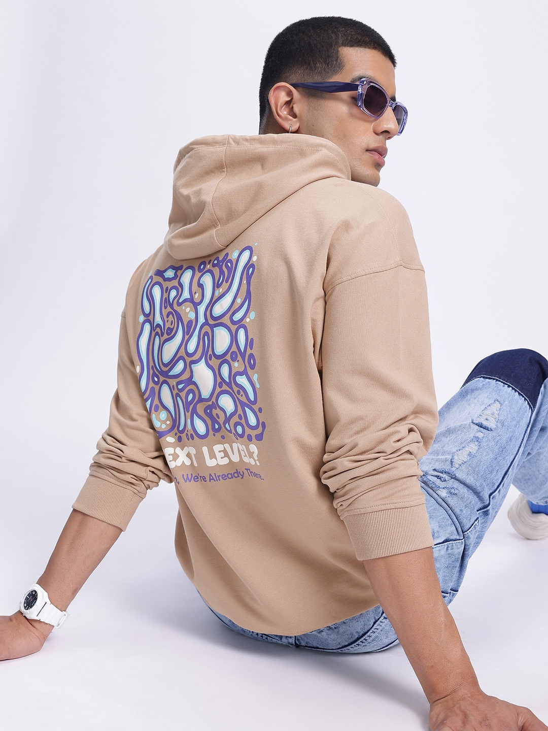 

Kook N Keech Abstract Vision Printed Relaxed Hooded Sweatshirt, Beige