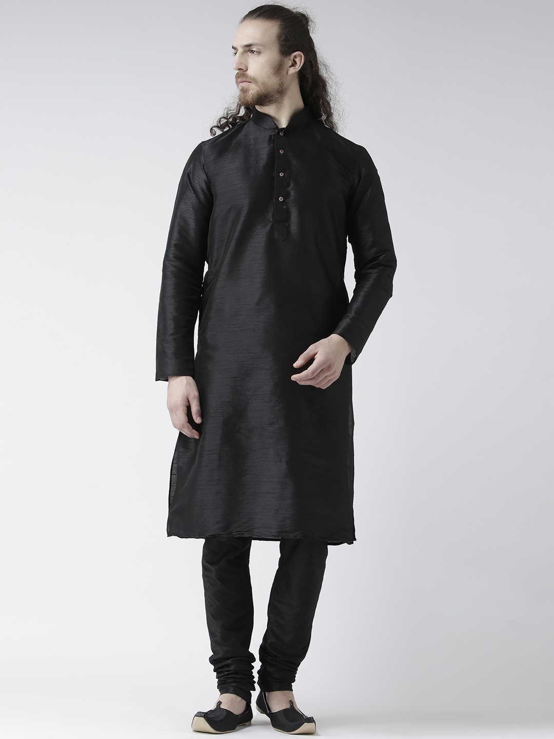 

DEYANN Men Black Solid Straight Kurta