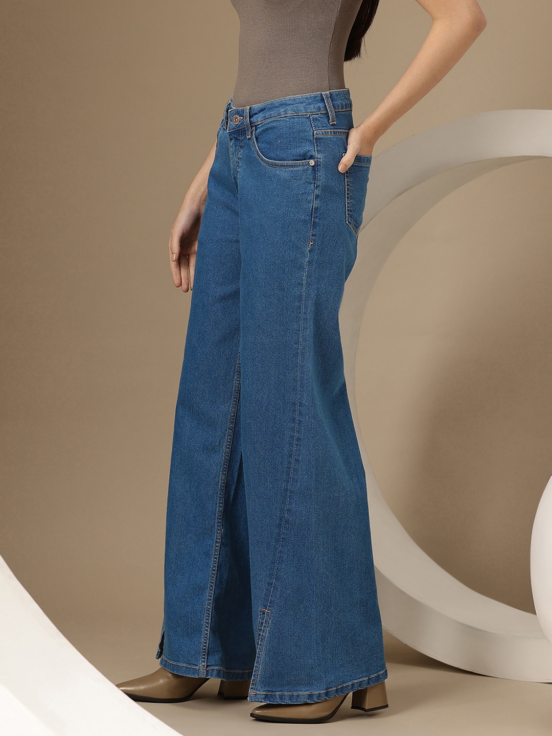 

Chemistry Women Wide Leg Stretchable Slit Jeans, Blue