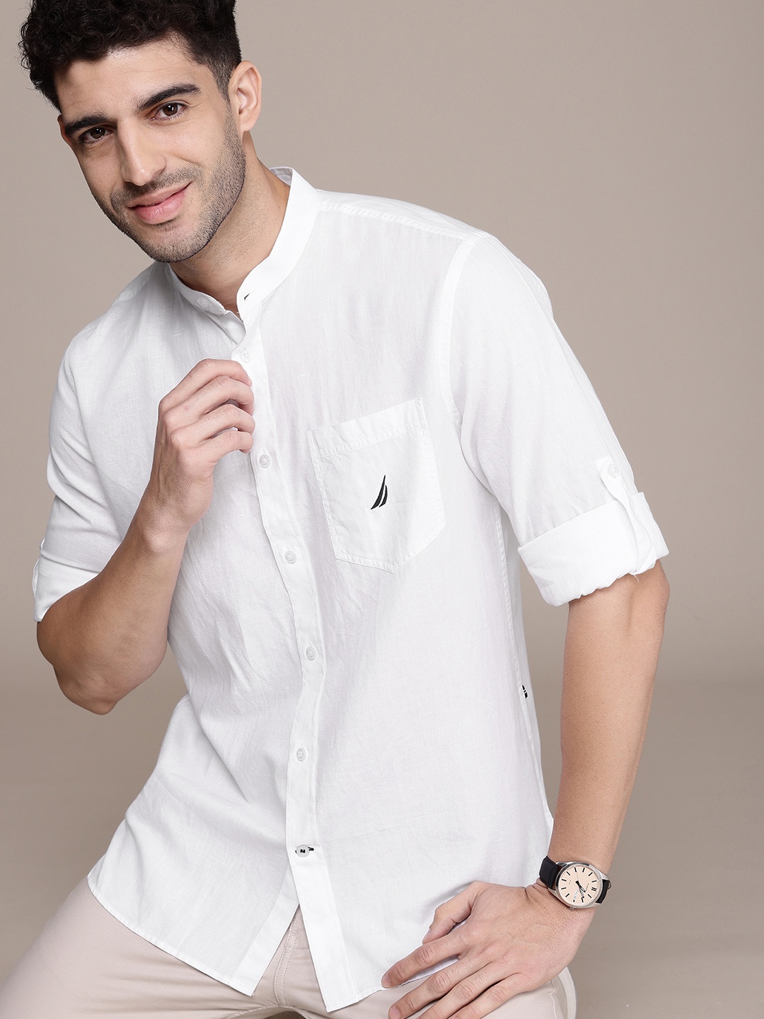 

Nautica Men Smart Slim Fit Cotton Linen Casual Shirt, White