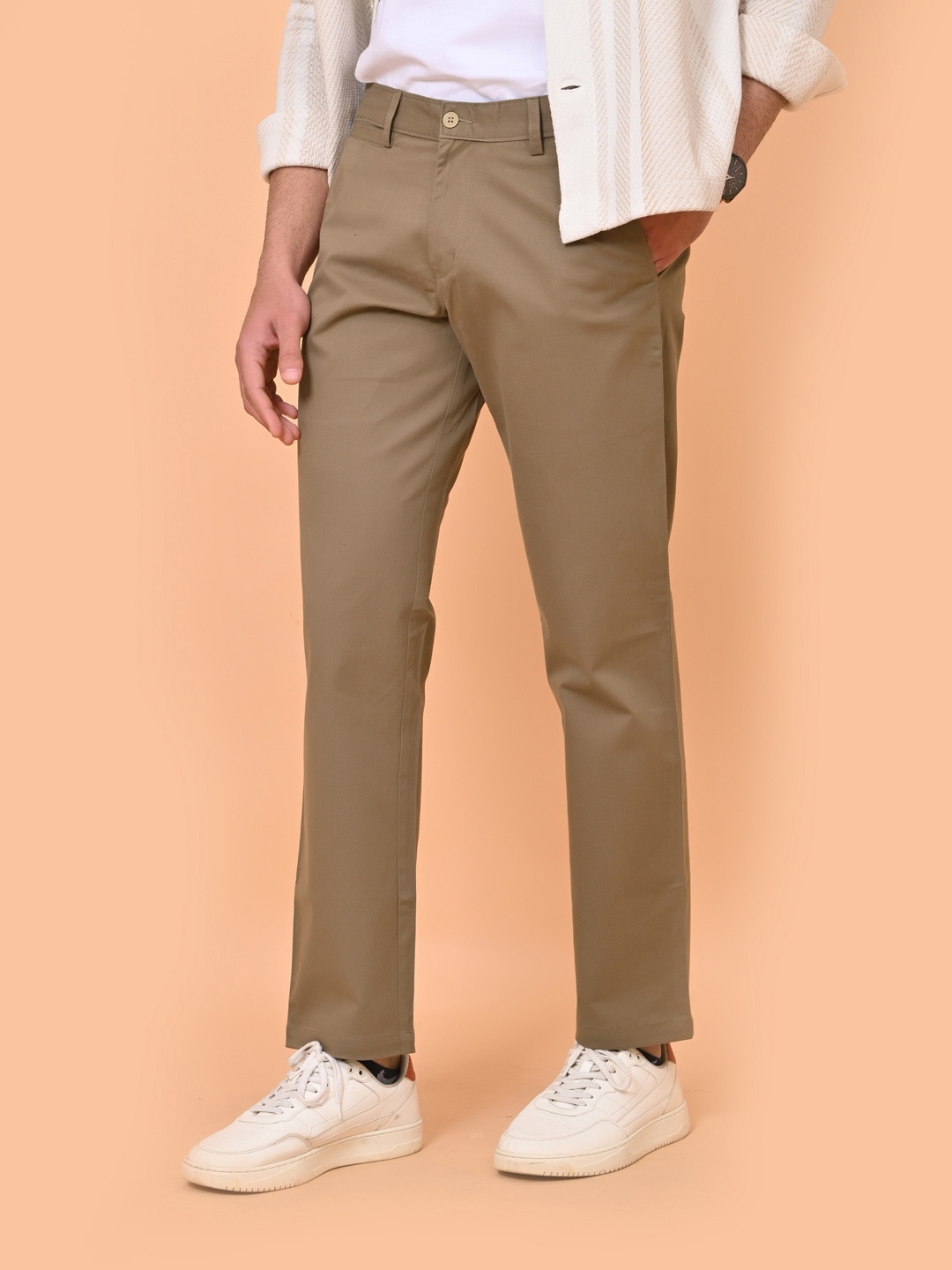 

el cielo Men Slim Fit Chinos Casual Trousers, Khaki